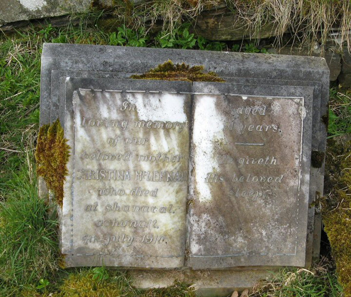 Photo of headstones/Christina McLennan (Morrison) died 1910 MI Lochbroom Churchyard